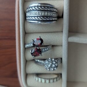 Lot 4, Size 8-9. Silver Tone Red Twin Stone Ring with Pavé Accents.